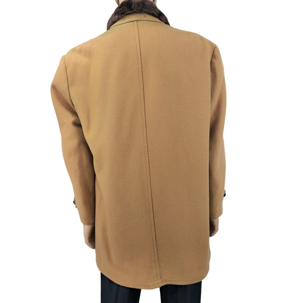 Vintage H.I.S Mens Camel Coat With Faux Fur Lining & Shawl Collar Button Closure - Picture 3 of 9